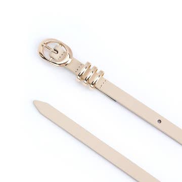 Ivory Skinny Belt with Gold Detail