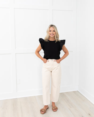 Black Scalloped Detail Poplin Top