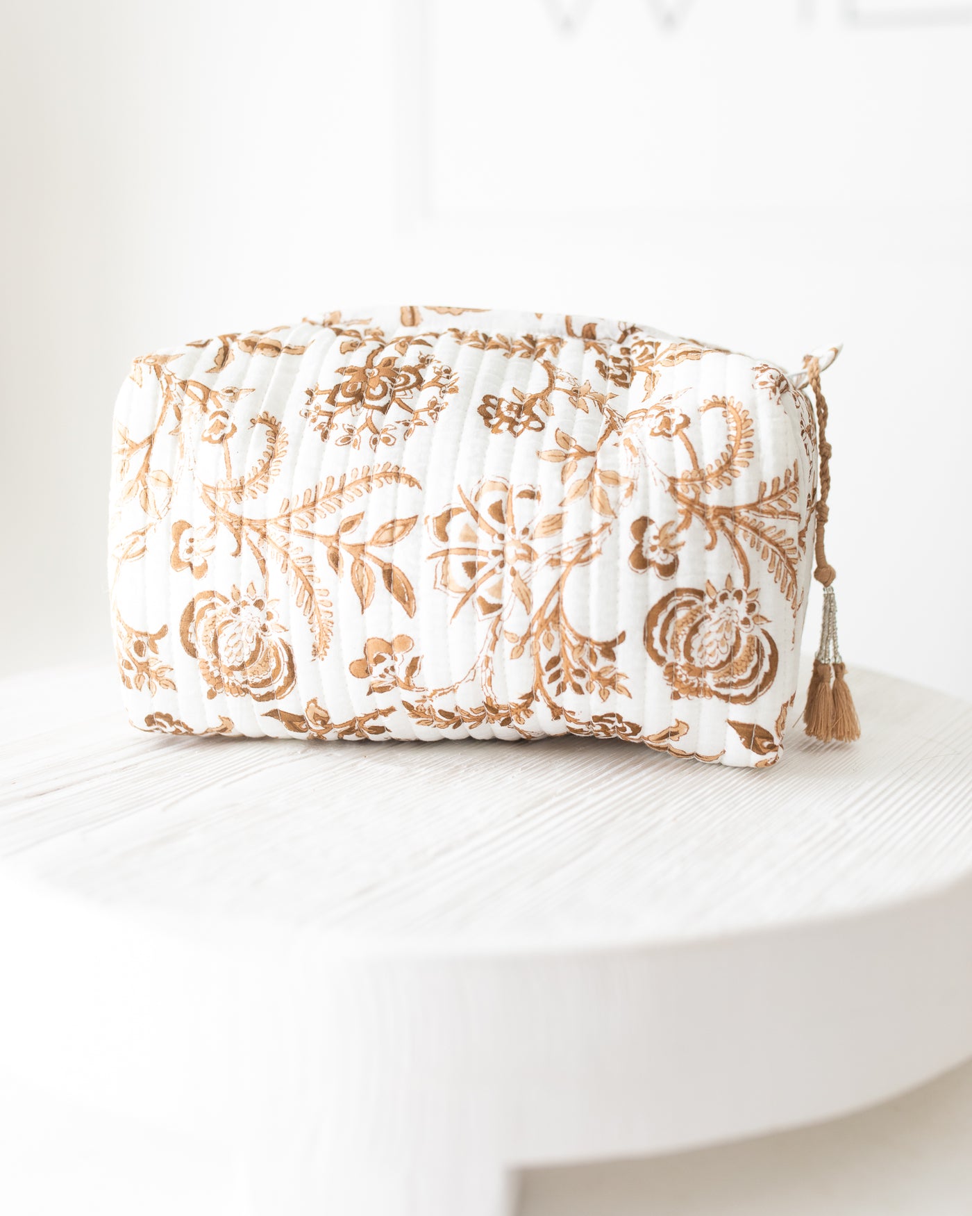 Brown and White Autumn Floral Cosmetic Bag
