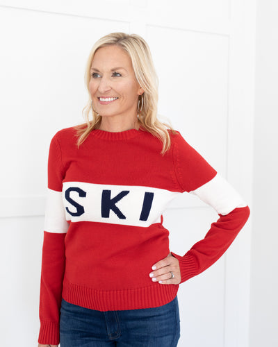 Red Block Ski Crewneck Sweater