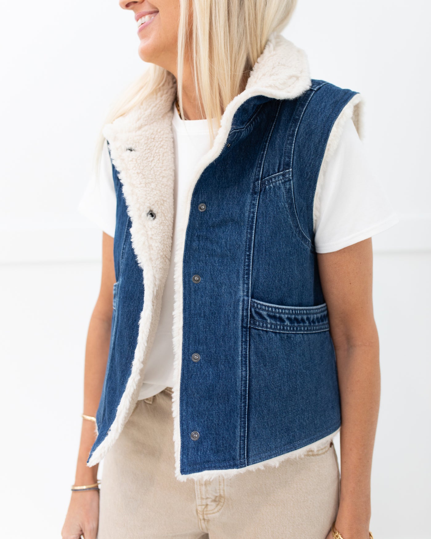 Blue Denim Vest with Sherpa Fleece Lining