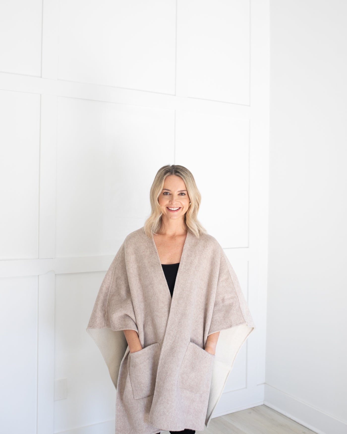 Reversible Cashmere Silk Cape in Grey and Beige