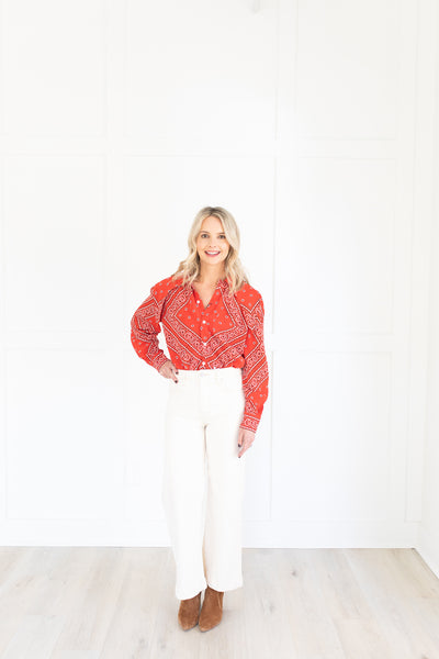 Frances Blouse in Aces Wild Red by Hunter Bell