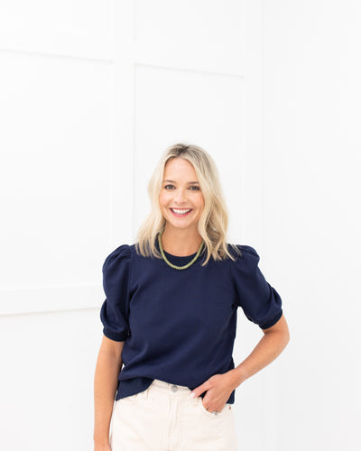 Navy Puff Sleeve Sweatshirt