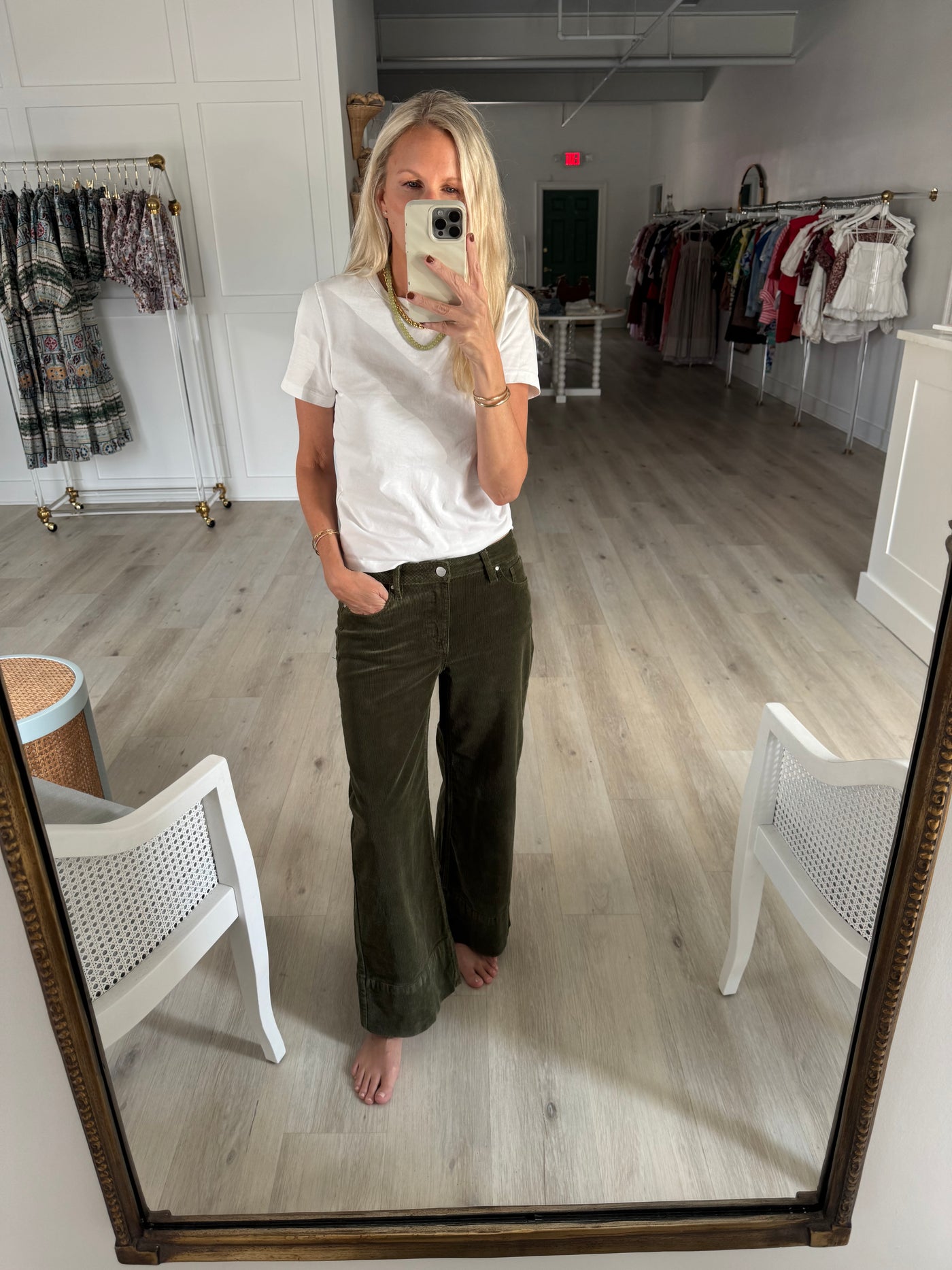 Olive Green High Rise Wide Leg Corduroys