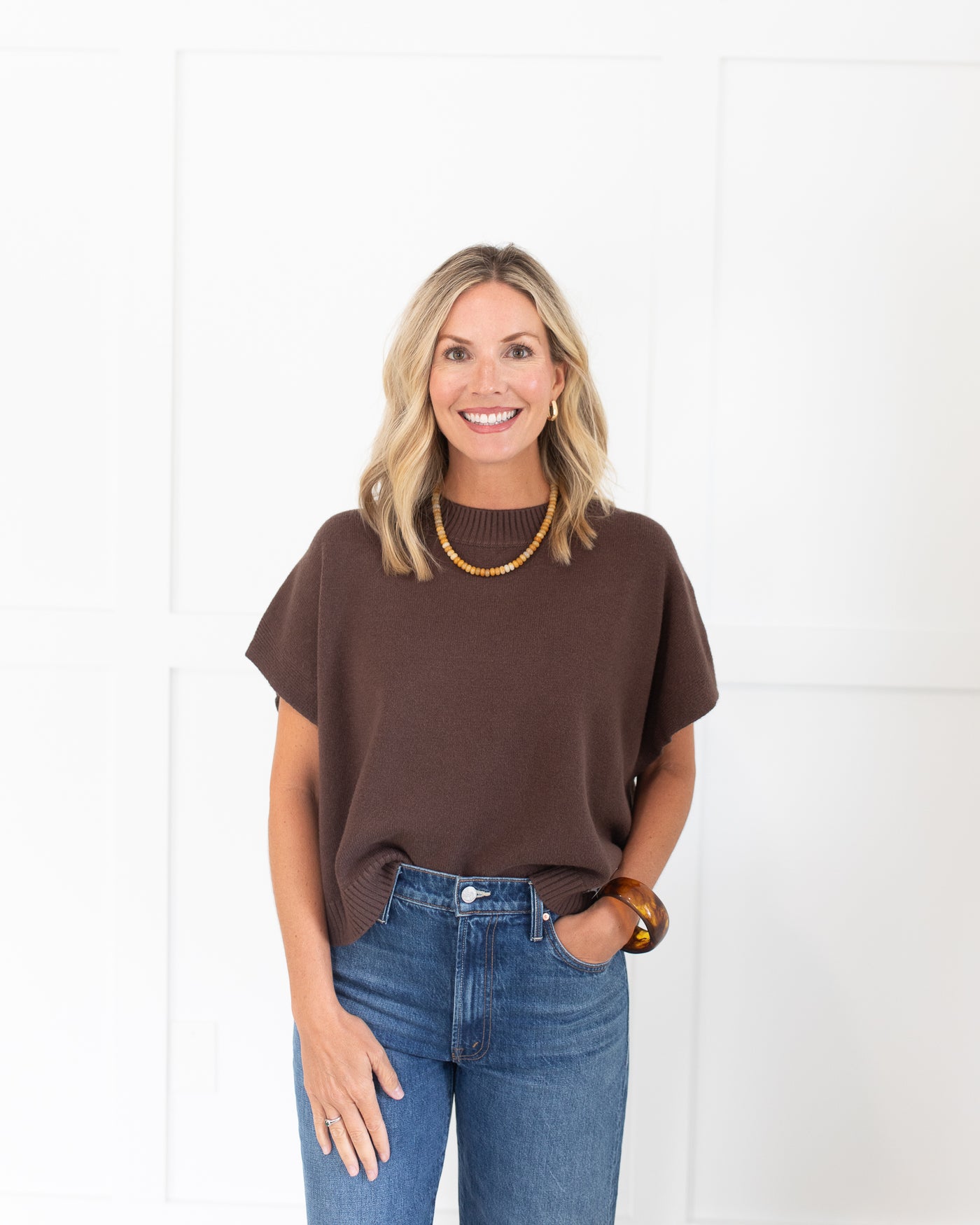 Chocolate Drop Shoulder Short Sleeve Sweater