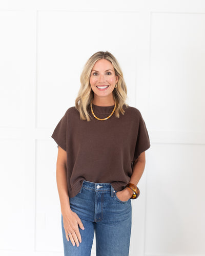 Chocolate Drop Shoulder Short Sleeve Sweater