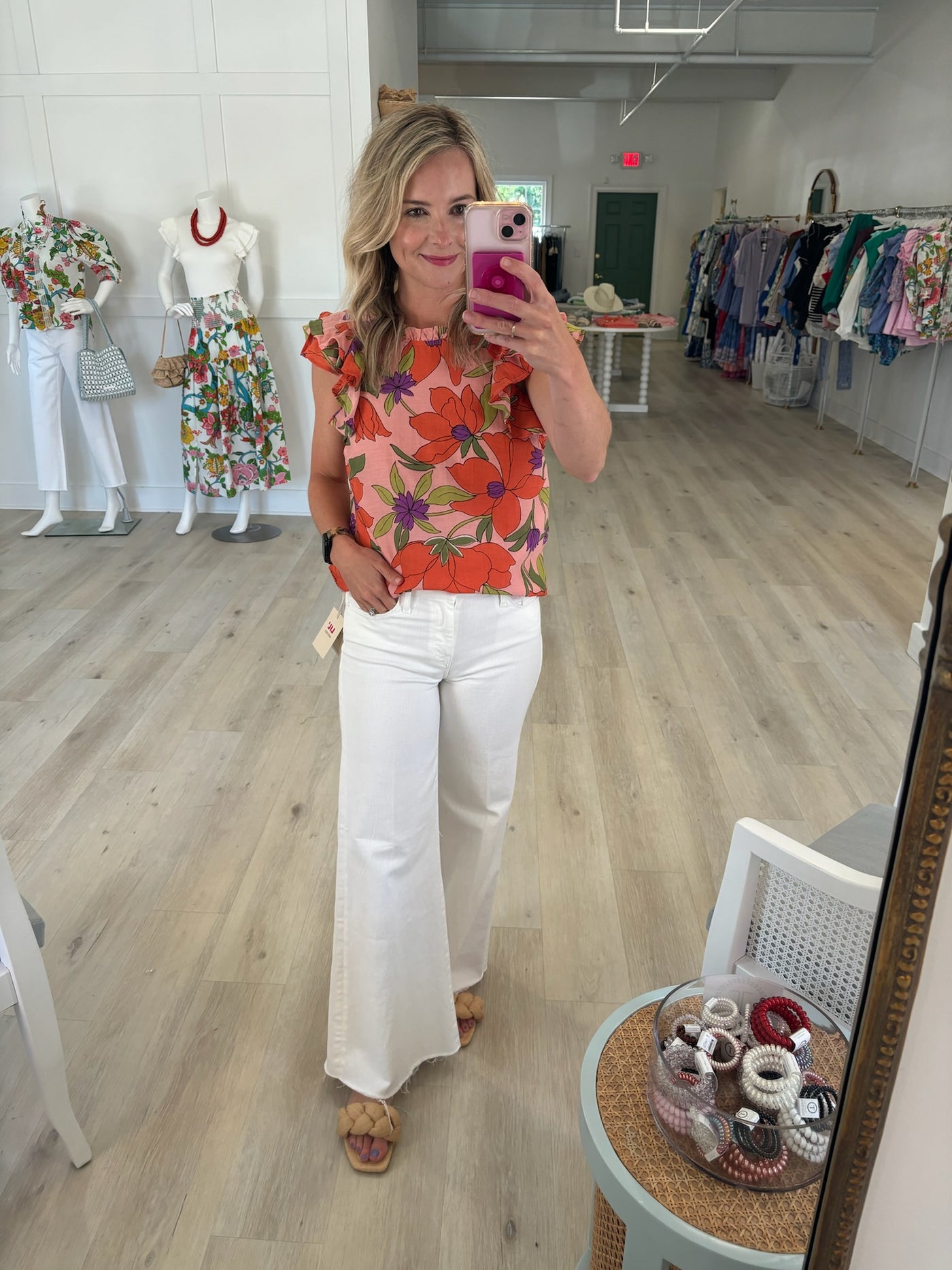 Bright Coral Large Floral Blouse