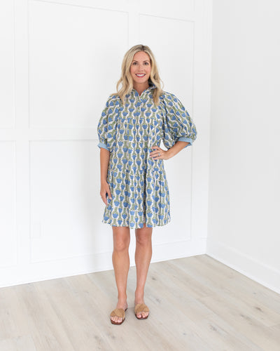Blakely Dress in Blue Green Floral