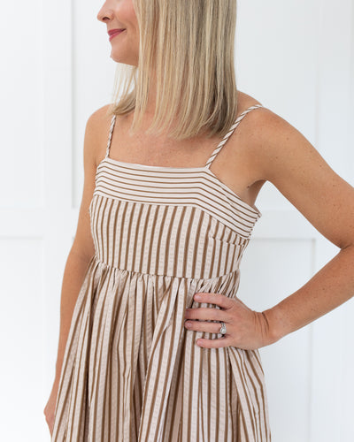 Khaki and White Striped Maxi Dress
