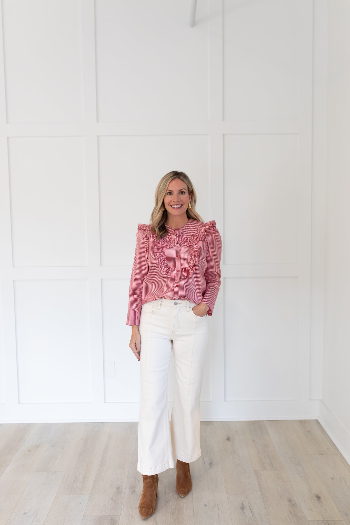 Mae Top in Carmine Check by Hunter Bell