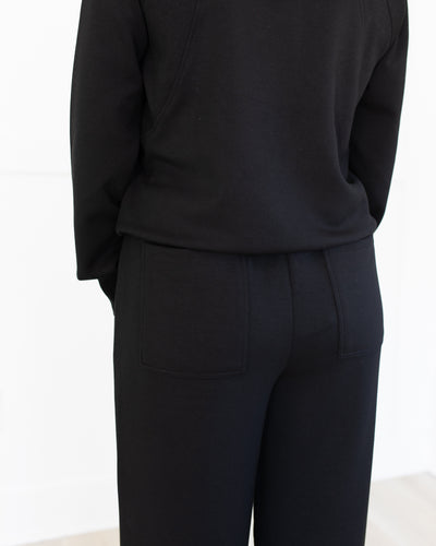 Black Lux Pullover Lounge Set with Wide Leg Pant