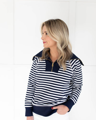 Navy & White 1/4 Zip Front Pullover