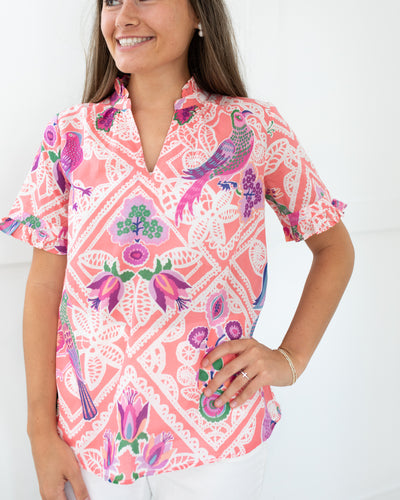 Pink and Lavender Bird Blouse