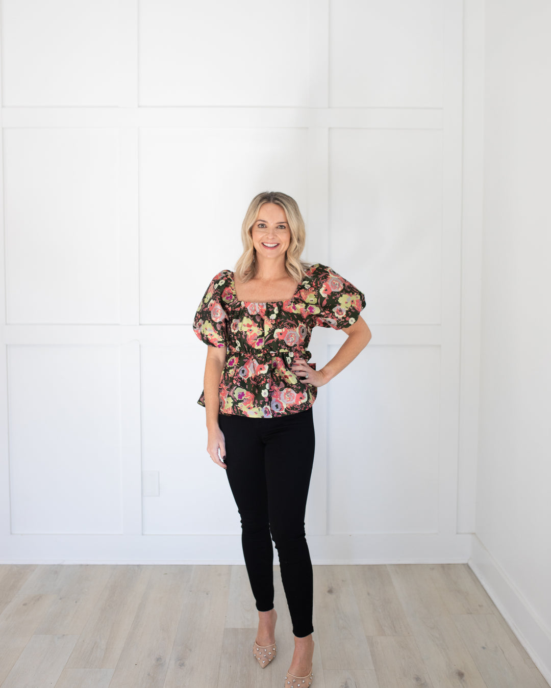 Dark Green Floral Peplum Top – Willow Park Boutique