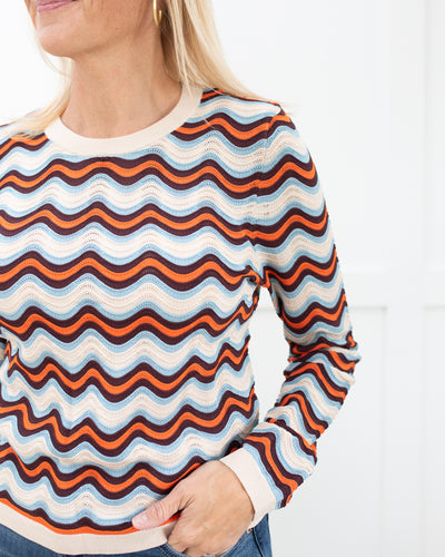 Blue, Orange and Ivory Long Sleeve Top