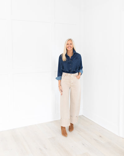 Ryder High Rise Cuffed Straight in Oat