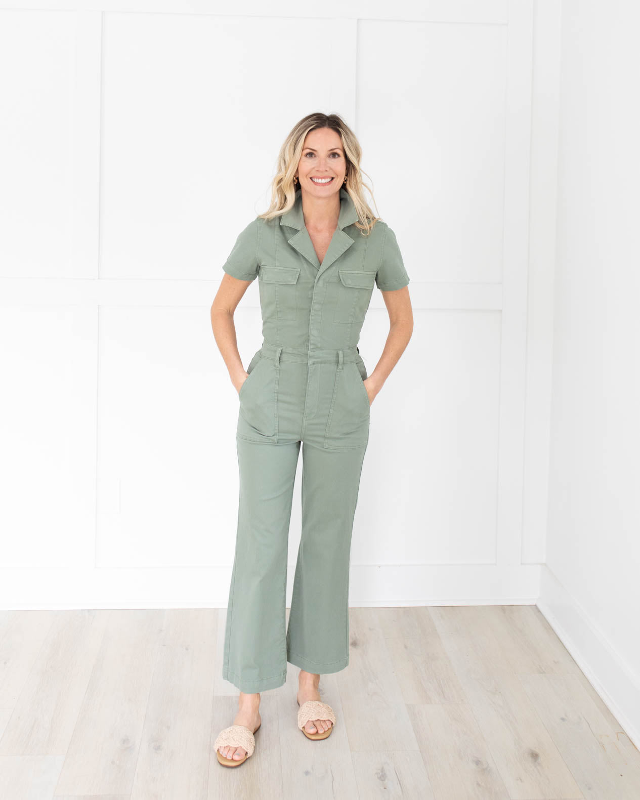 Makenna Utility Wide Leg Jumpsuit in Calvary Olive by Pistola