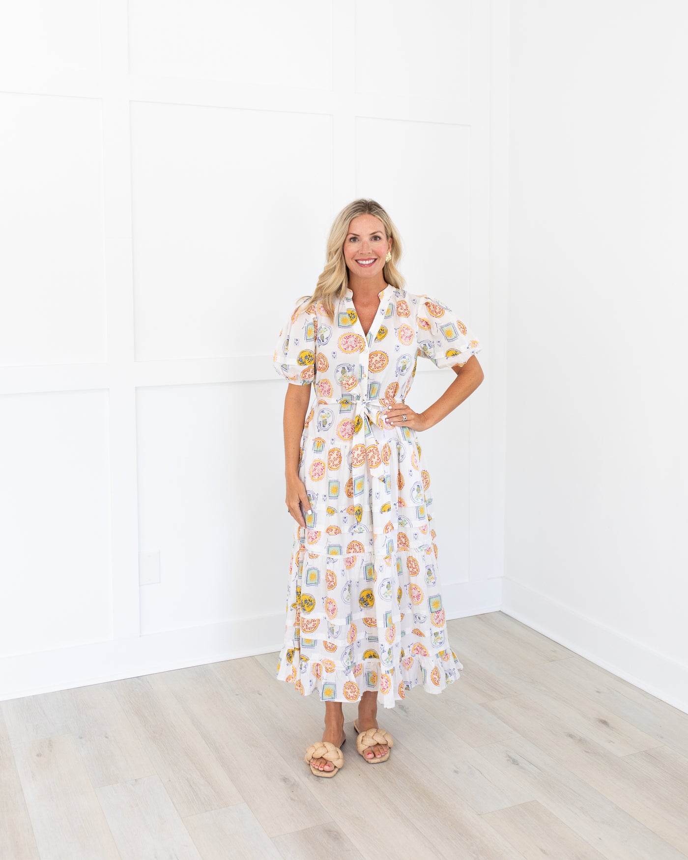 White Medallion Belted Maxi Dress