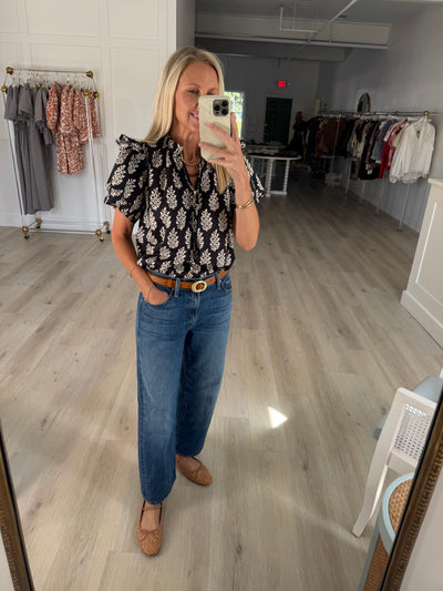 Black and Ivory Flutter Sleeve Top