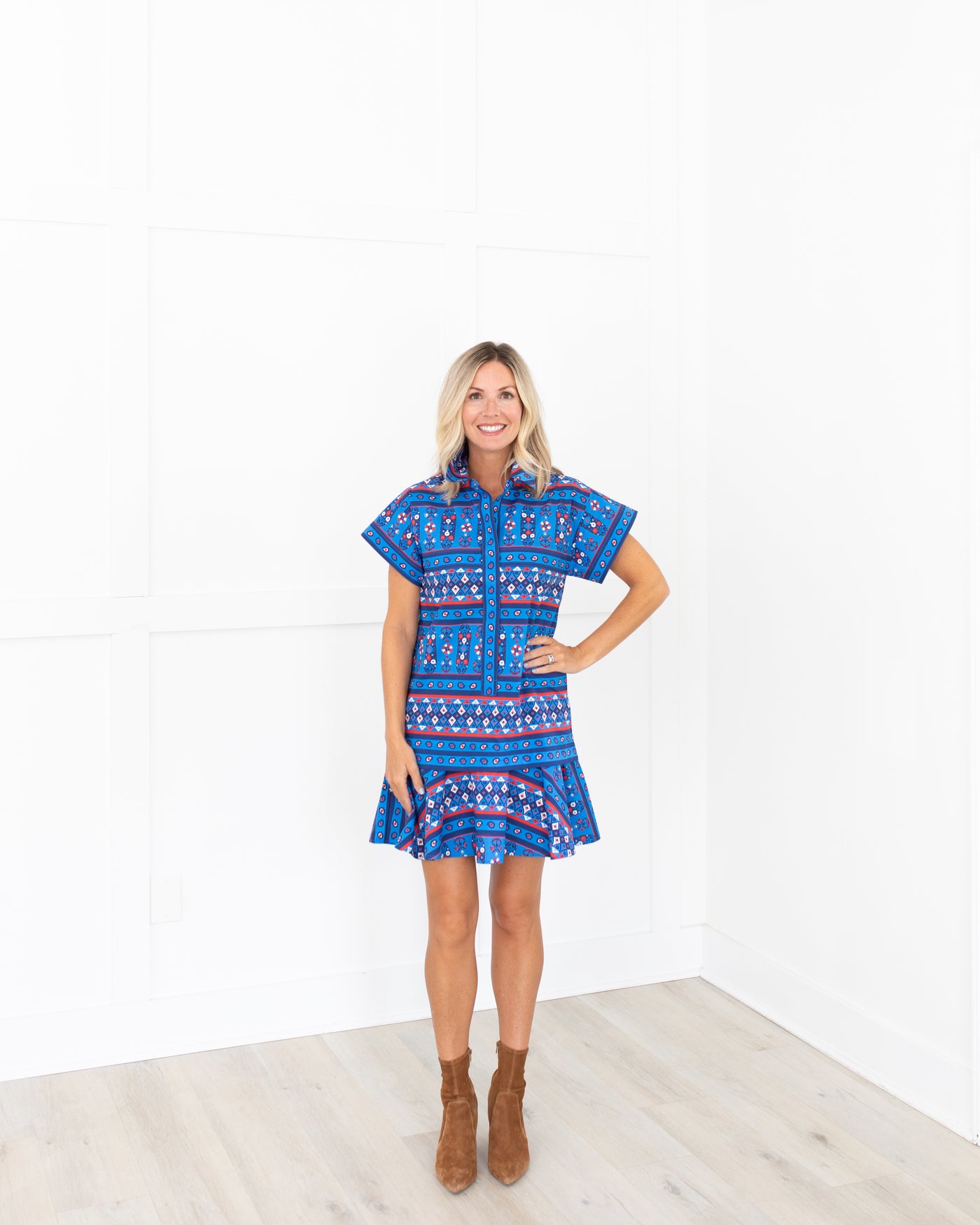 Addison Dress in Blue Block Print