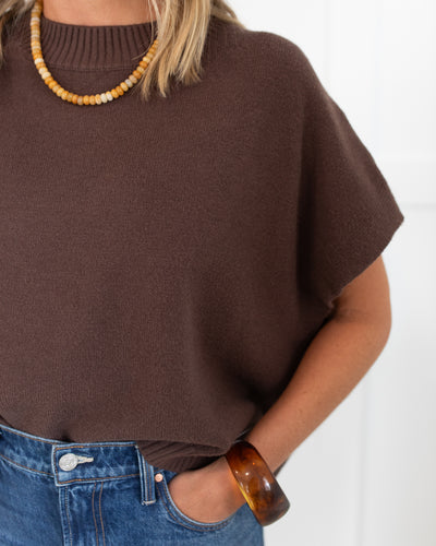 Chocolate Drop Shoulder Short Sleeve Sweater