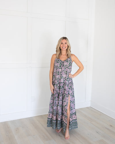 Green & Lavender Floral Maxi Dress/Coverup