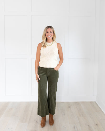Olive Green High Rise Wide Leg Corduroys