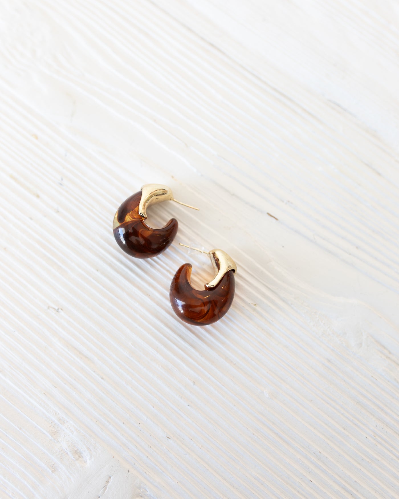 Amber Tortoise and Gold Teardrop Earrings