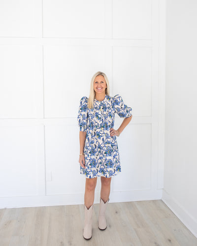 Sidney Dress in Porcelain Floral by HUNTER BELL