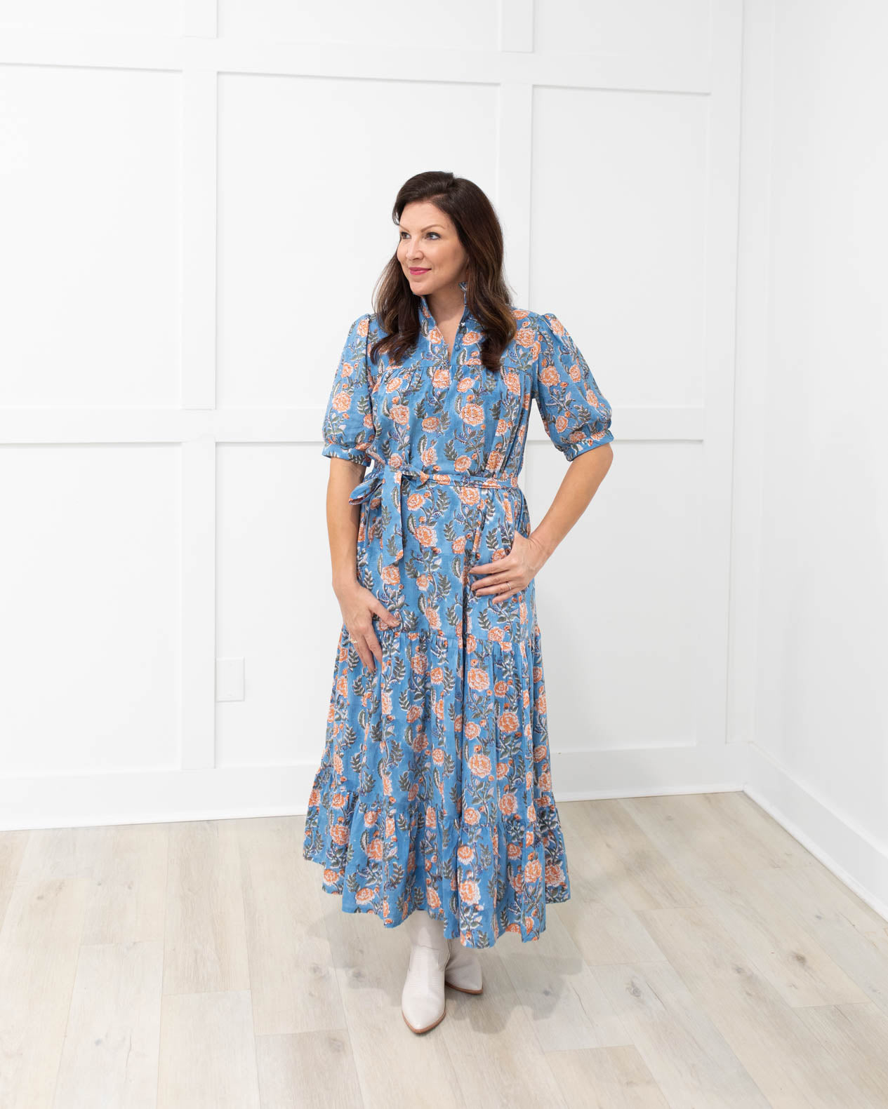 Long Lale Dress In Blue and Orange Floral