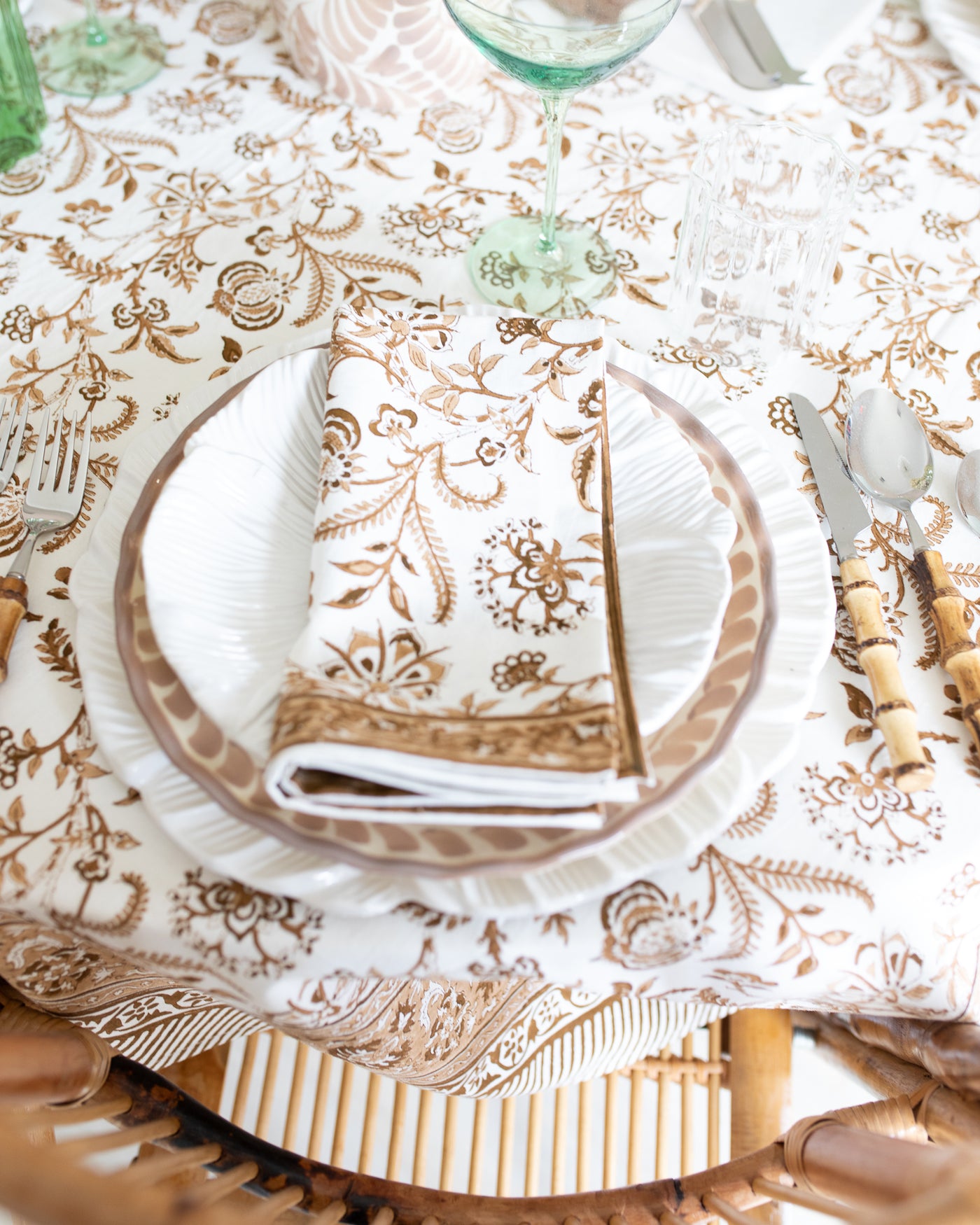 Brown and White Autumn Floral Set of 4 Napkins