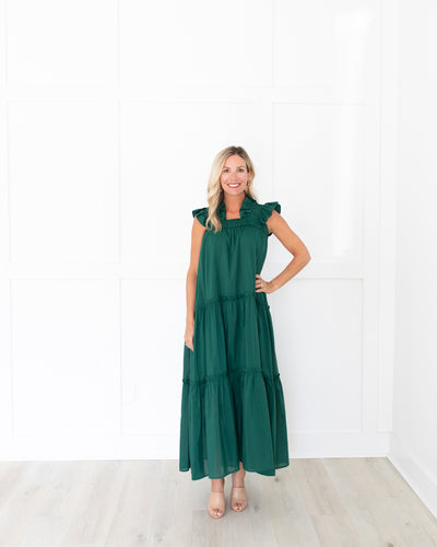 Evergreen Wide Ruffle Long Dress