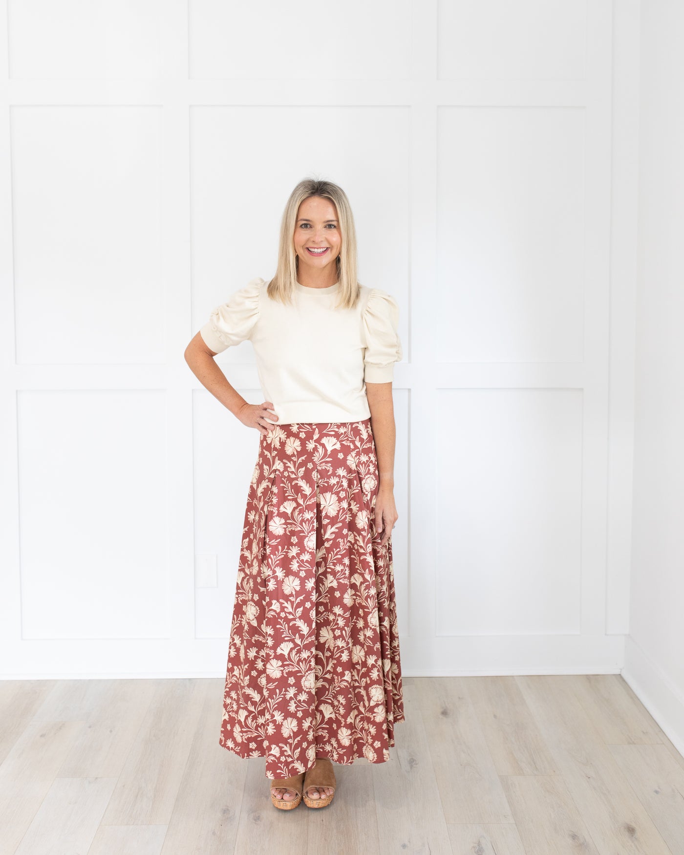 Brick & Ivory Floral Print Pleated Skirt