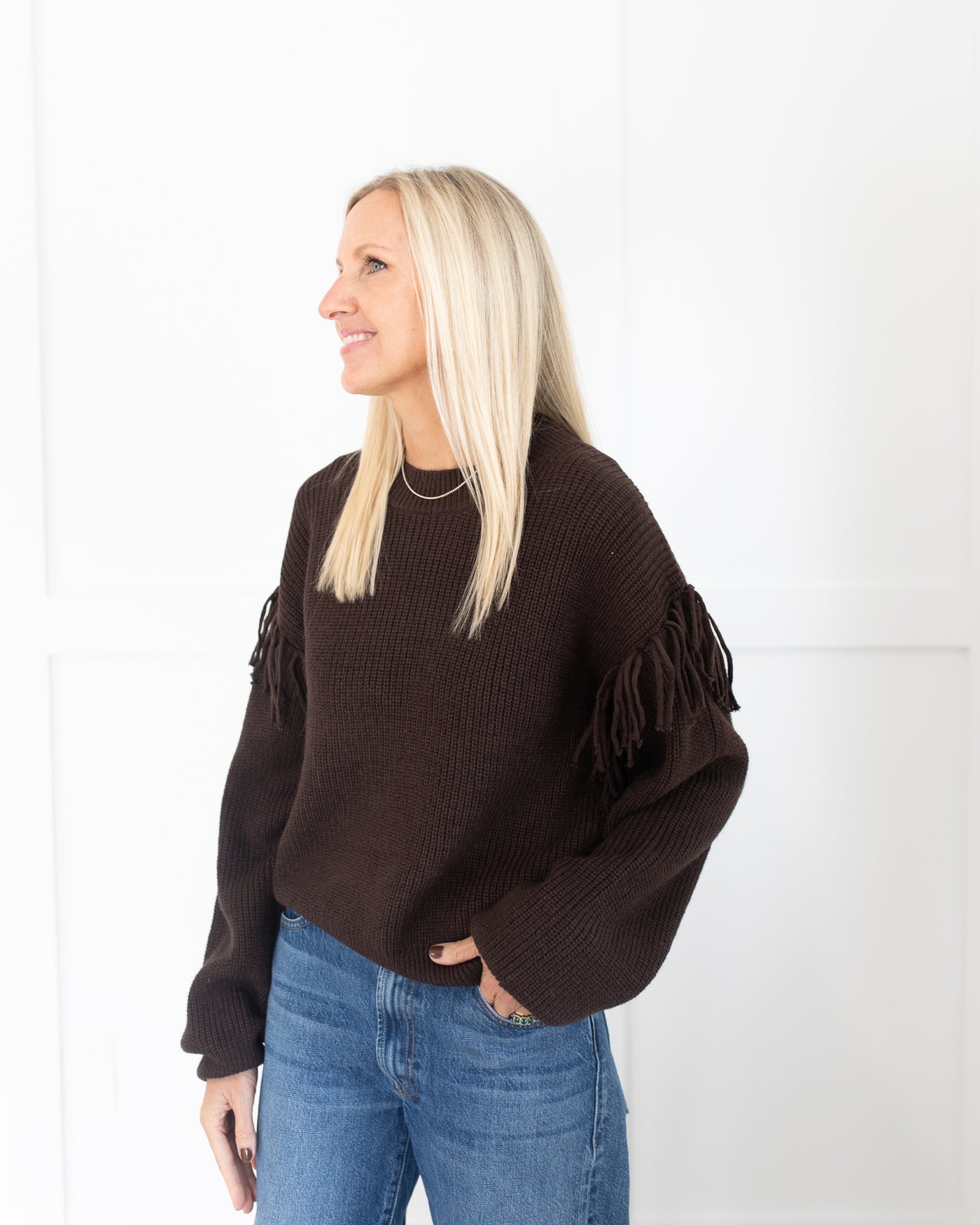 Dark Brown Sweater with Fringe
