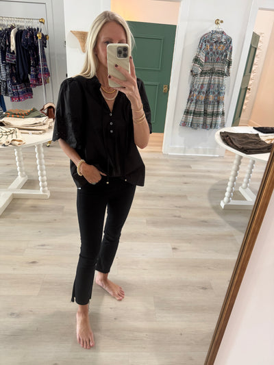 Black Eyelet Scallop Sleeve Top