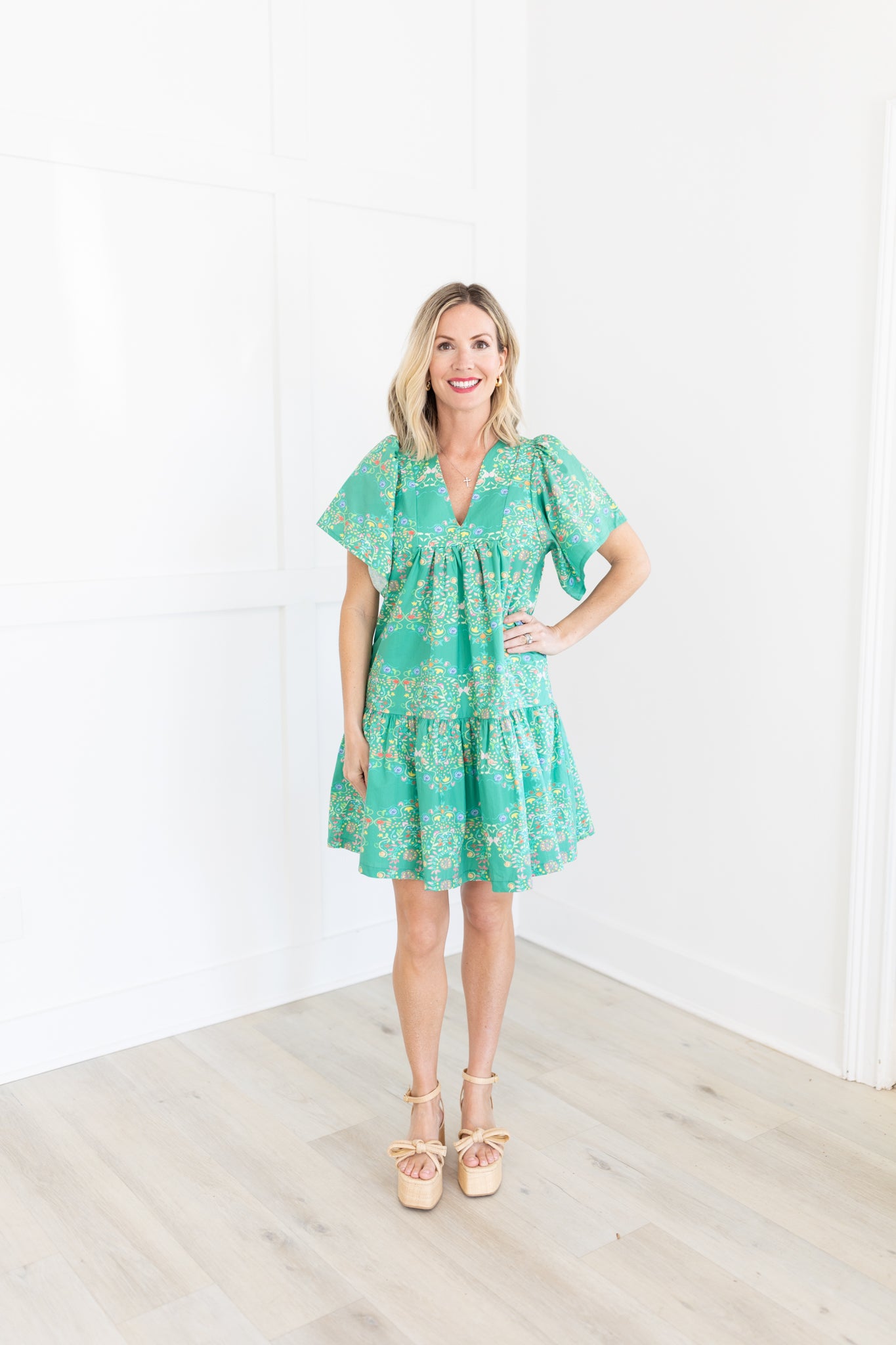 Ophelia Dress in Green Embroidery by Brooke Wright