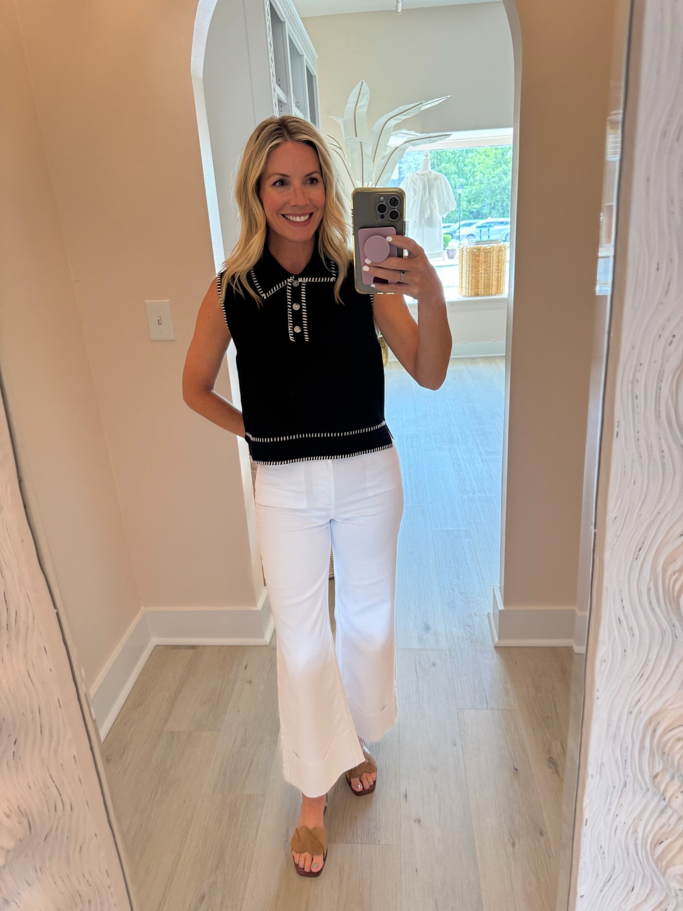 Black Sleeveless Top with White Whip Stitch