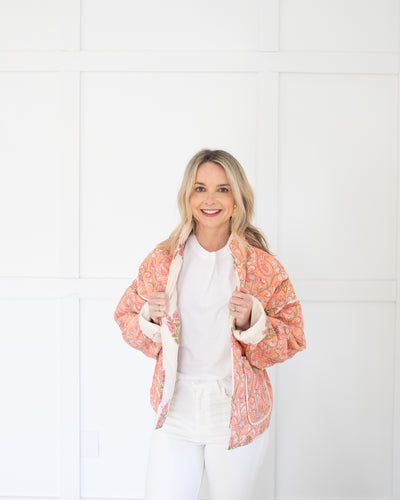 Coral Floral Reversible Quilted Jacket