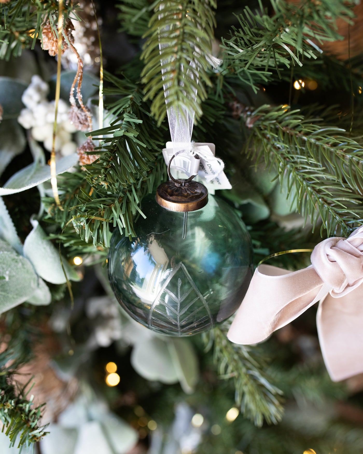 Green Etched Glass Ball Ornament