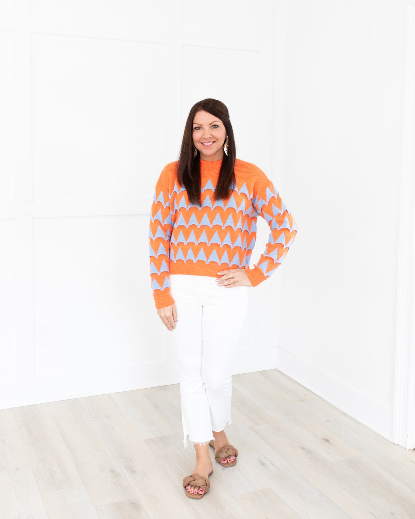 Orange and Light Blue Geometric Sweater