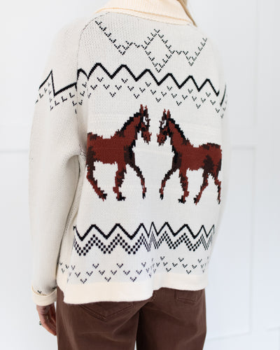 Cream Cardigan Sweater with Horses