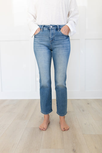 Medium Wash High Rise Crop Straight Jeans