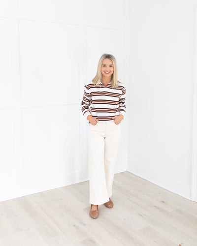 Ivory, Brown, & Camel Striped Top