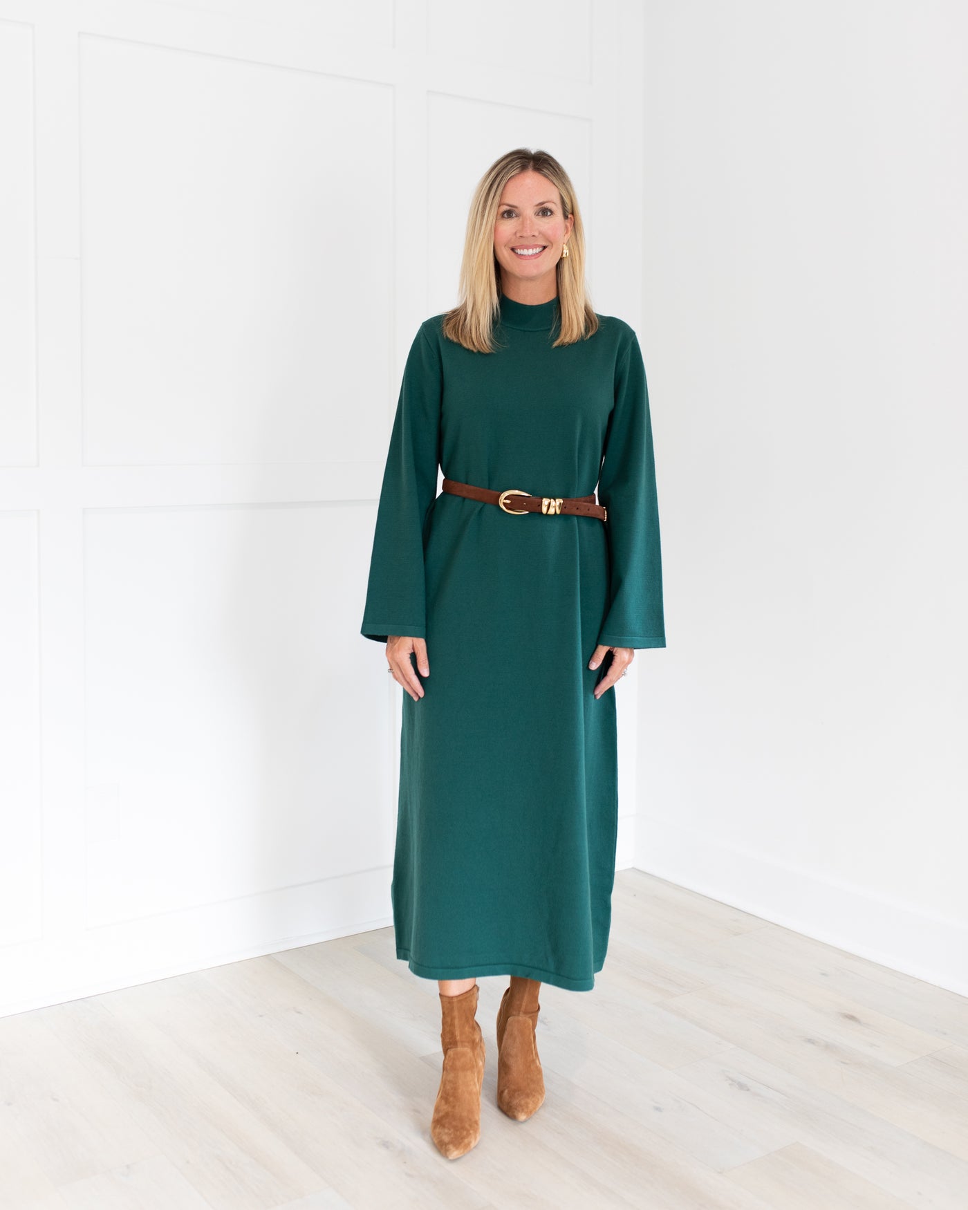 Wintergreen Long Sleeve Mock Neck Midi Dress