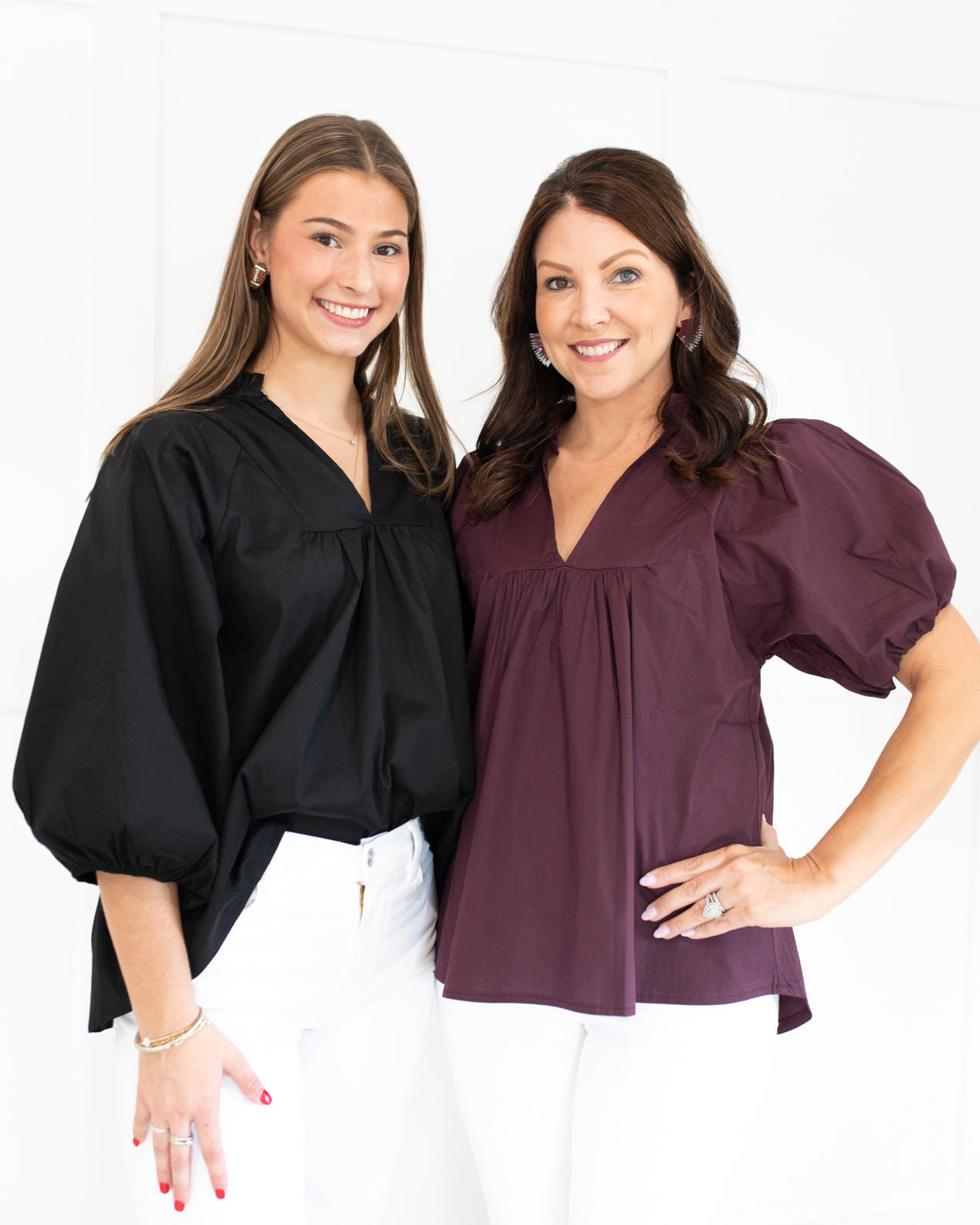 Long Sleeve Black Ruffle Neck Balloon Top