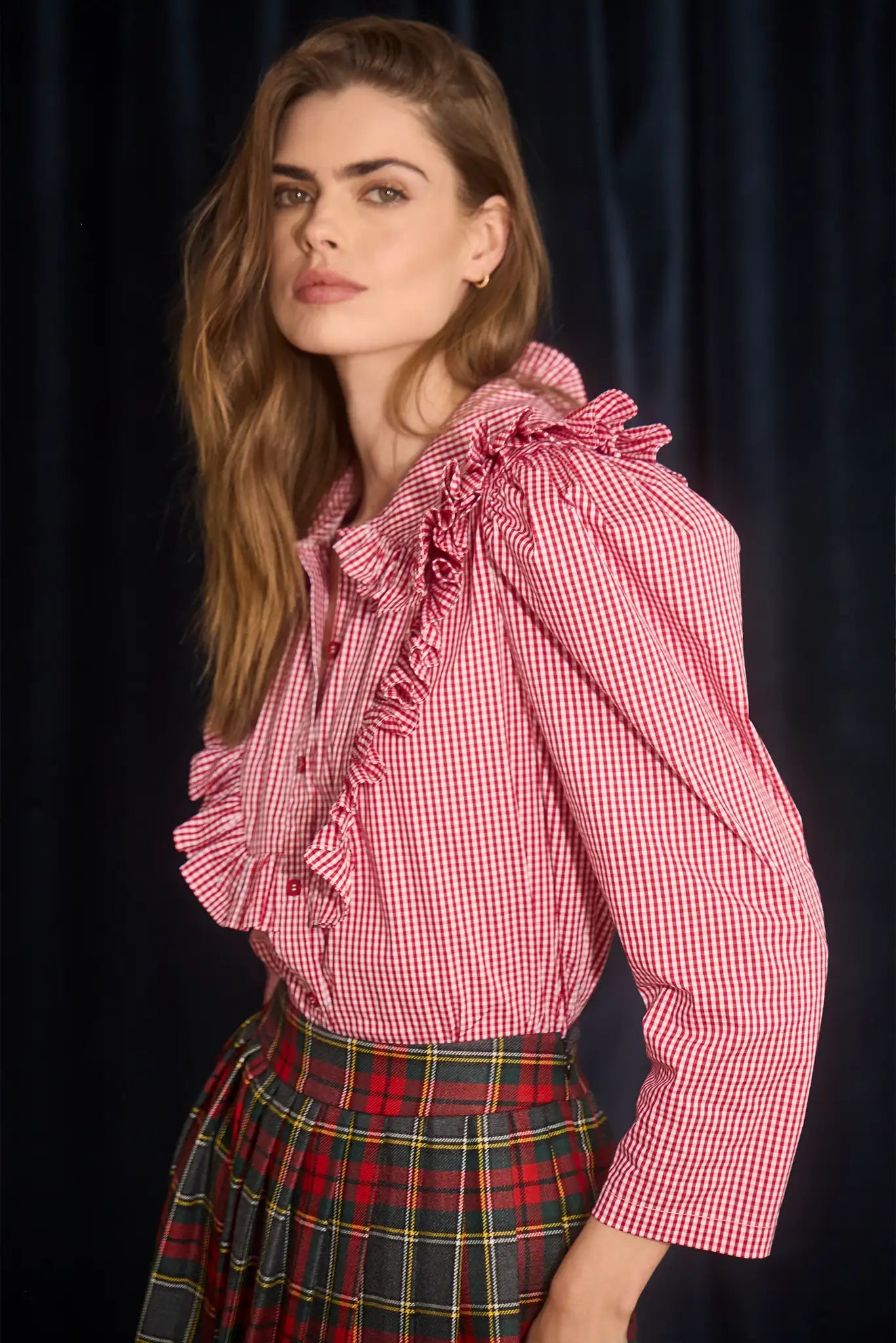 Mae Top in Carmine Check by Hunter Bell