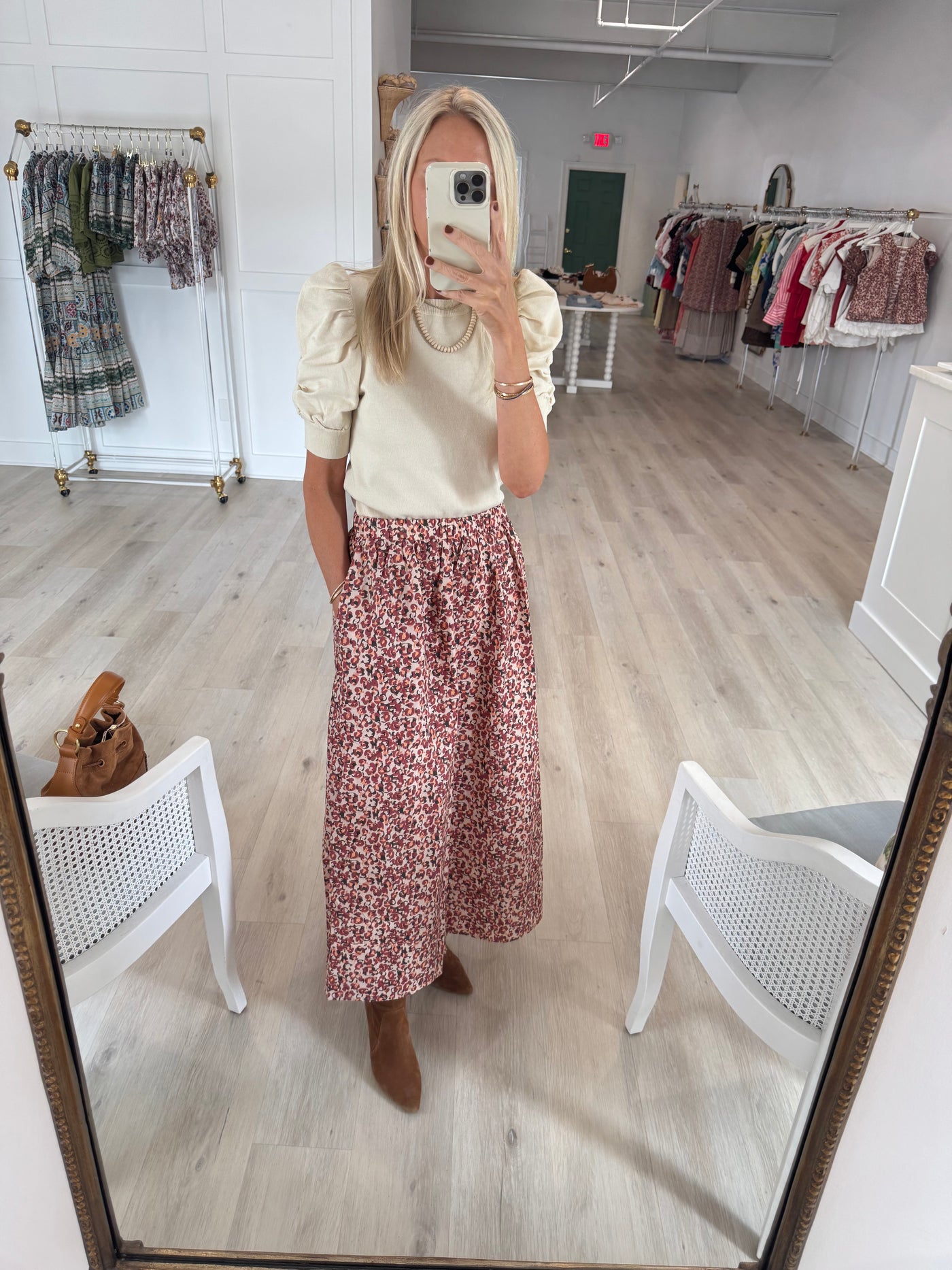Cream Lightweight Sweater with Ruched Sleeves