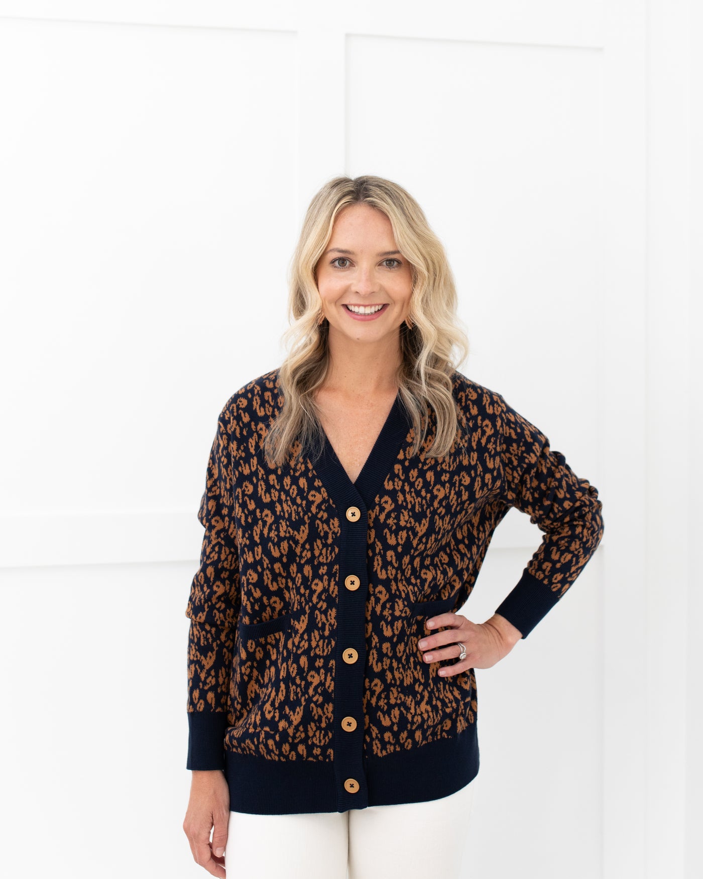 Navy and Tan Animal Print Cardigan