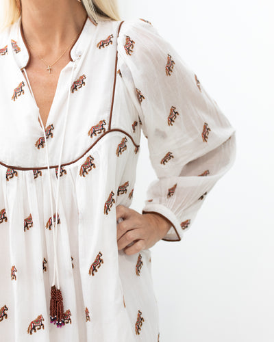 Off-White Embroidered Horses Midi Dress by Farm Rio